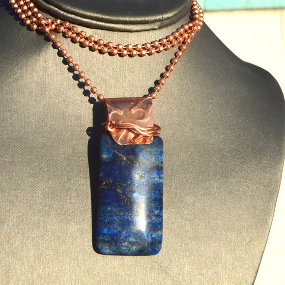 Conceptual Subculture Jewelry - Lapis Lazuli Dog Tag Pendant Necklace Copper Big